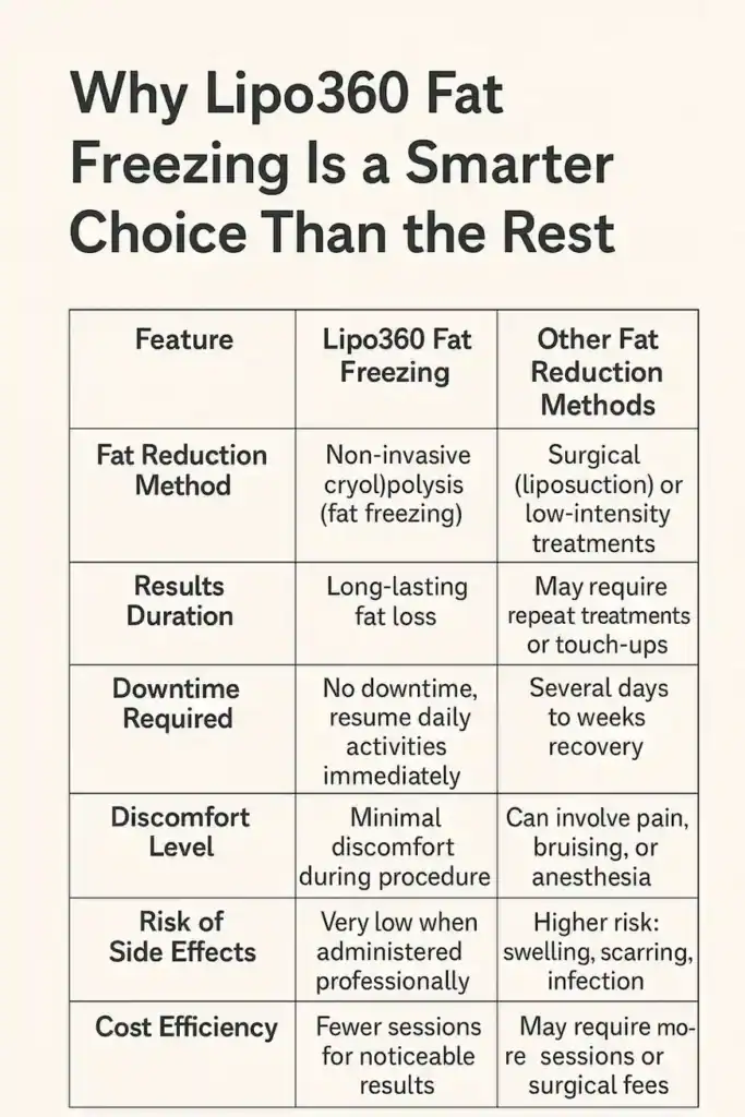 Is it possible to permanently freeze fat cells? 2 Table showing benefits of fat freezing to remove fat cells Weymouth from Lipo 360
