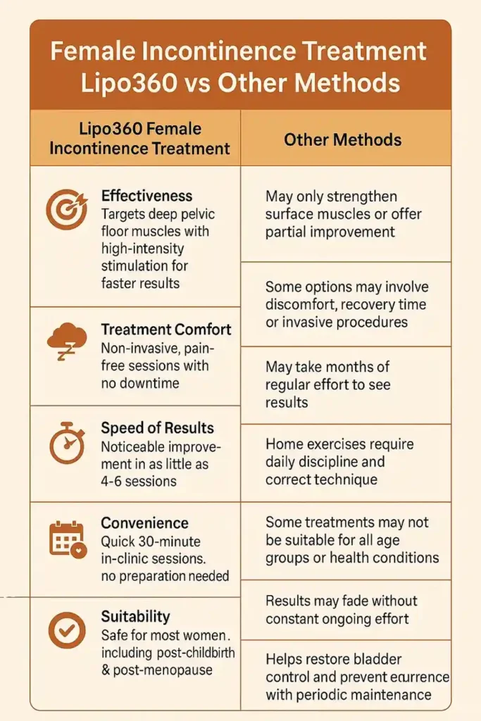 Comprehensive Guide To Female Incontinence Treatment Options 1 Table showing benefits of incontinence treatment Weymouth