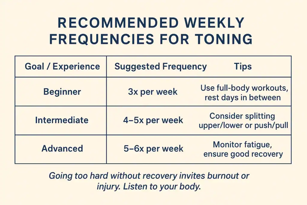 Achieving the Perfect Tone: How Often Should You Exercise for Results? 2 Graphic to show how often you should do exercise to help with toning Weymouth