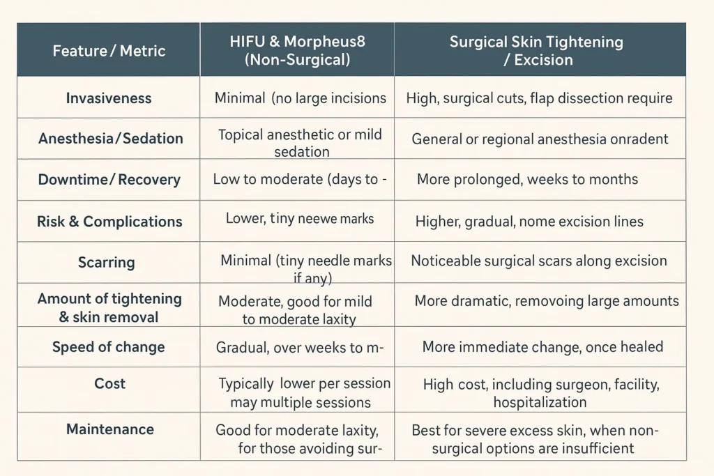 The Science of Skin Tightening 2 Table of skin tightening Weymouth benefits compared to surgical options